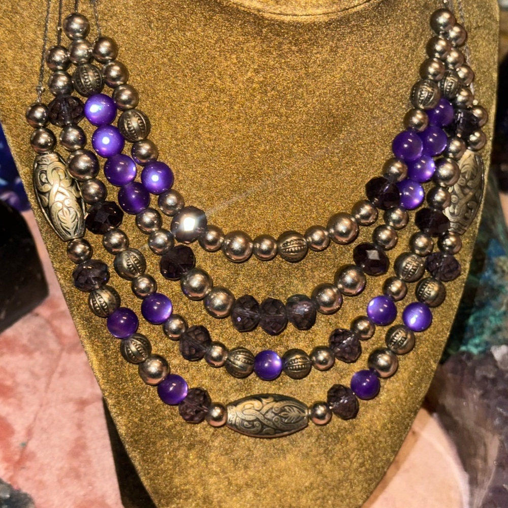 Silver and purple layered necklace